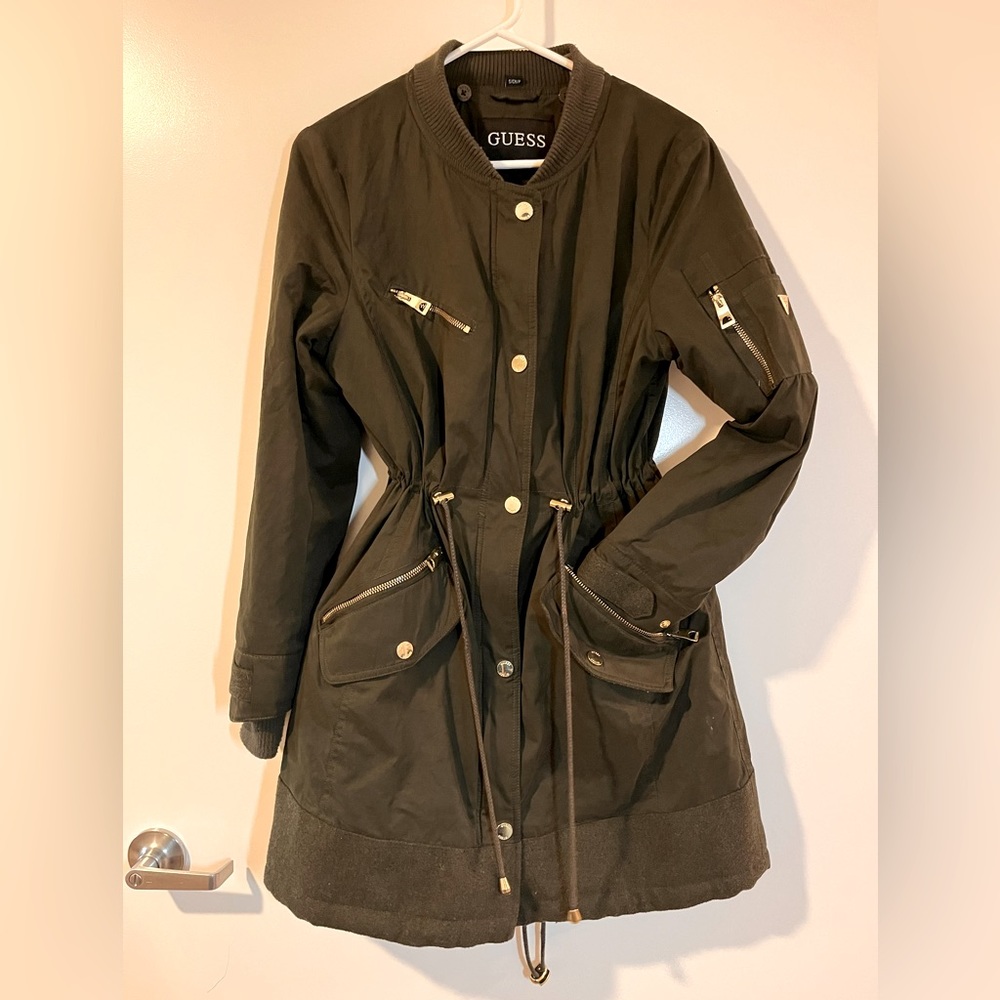 GUESS Vintage army green long bomber winter jacket